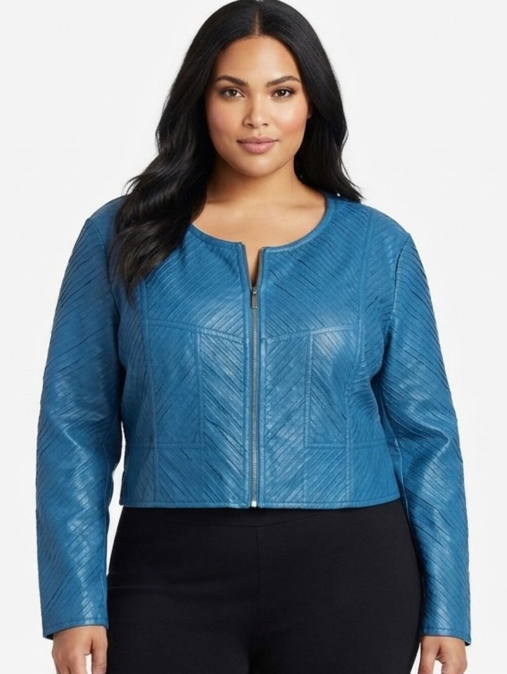 NWT Ashley Stewart Faux Leather Textured Moto Jacket